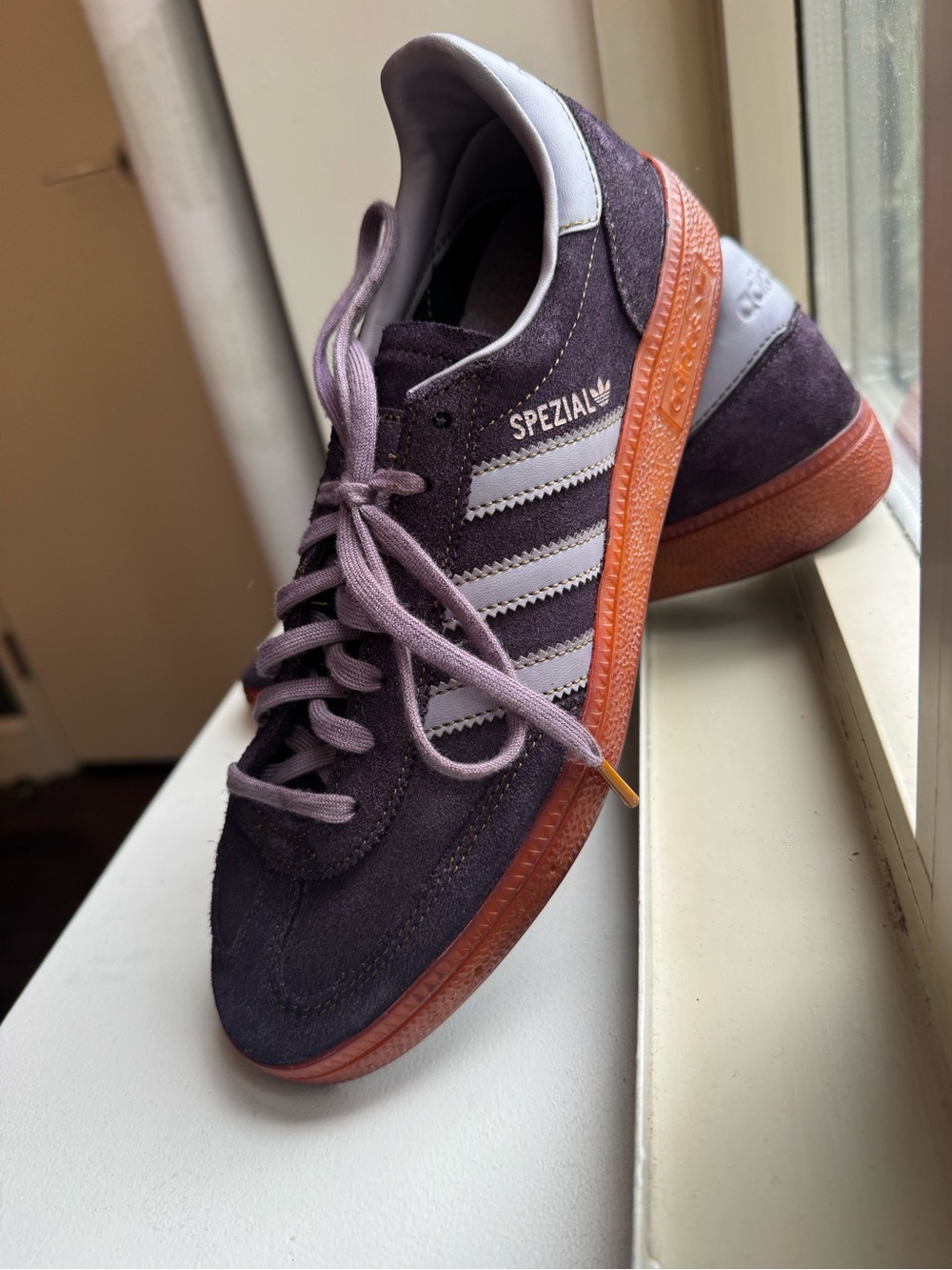 Custom dyed purple eggplant Adidas Handball Spezial